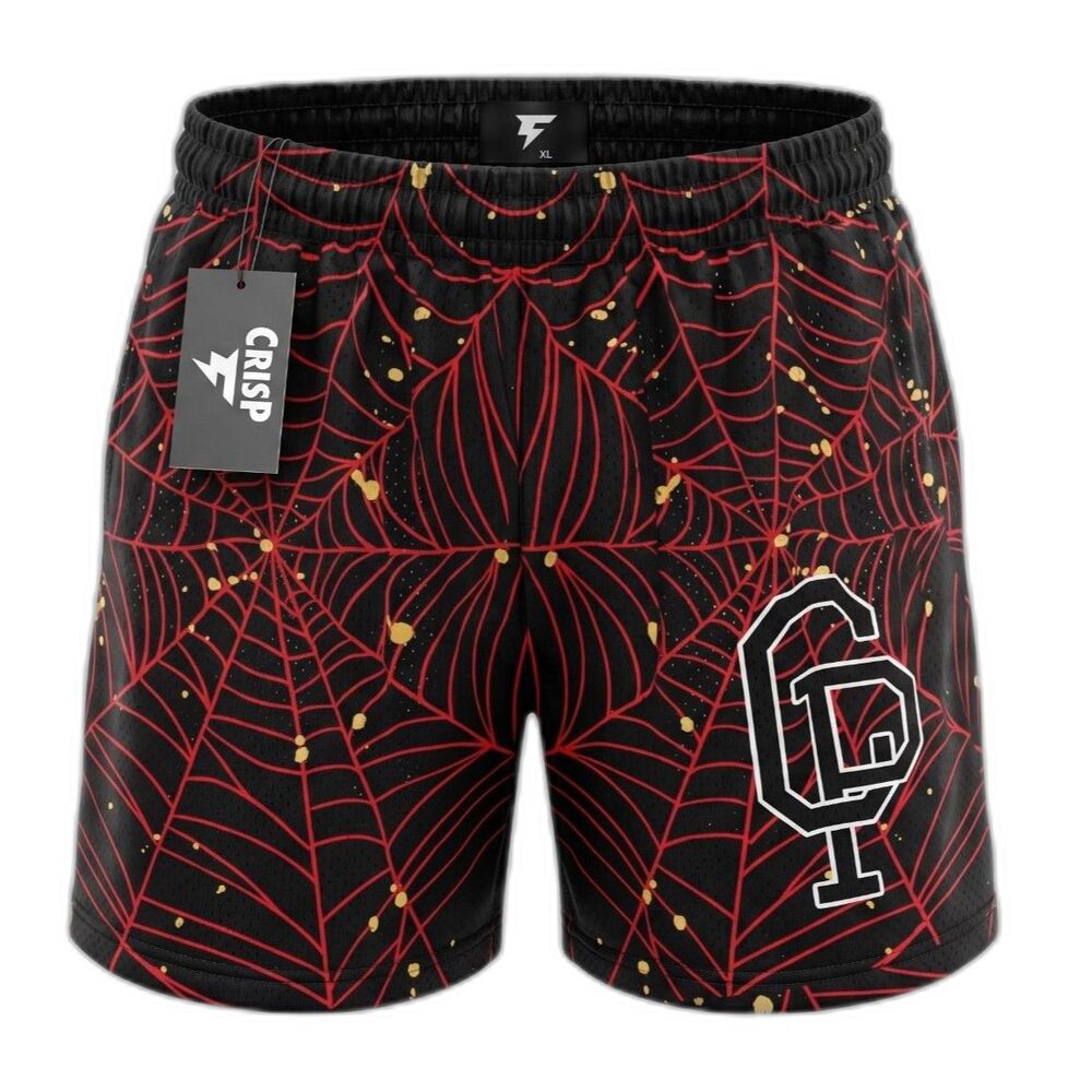 CRISP NYC Men’s Mesh Shorts XL Black Red Spider Web Graphic Hypebeast New NWT